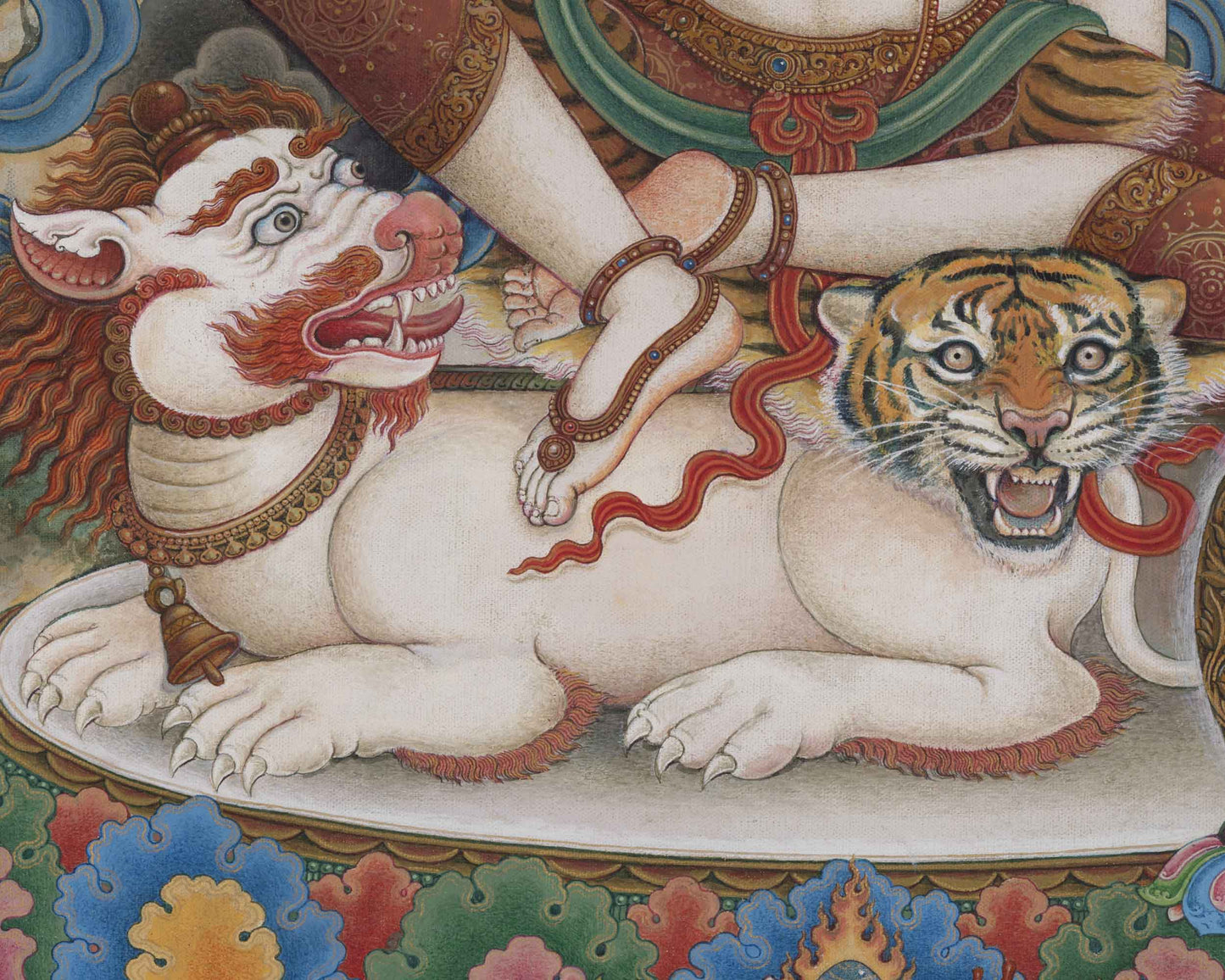 Simhanada Avalokiteshvara Seated On A Roaring Lion Print | Himalayan Art For Healing Practice