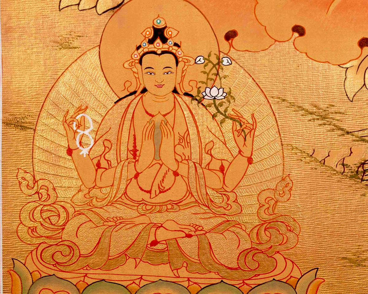 Hand Painted Full 24K Gold Manjushree Thangka | Wall Hanging Decor
