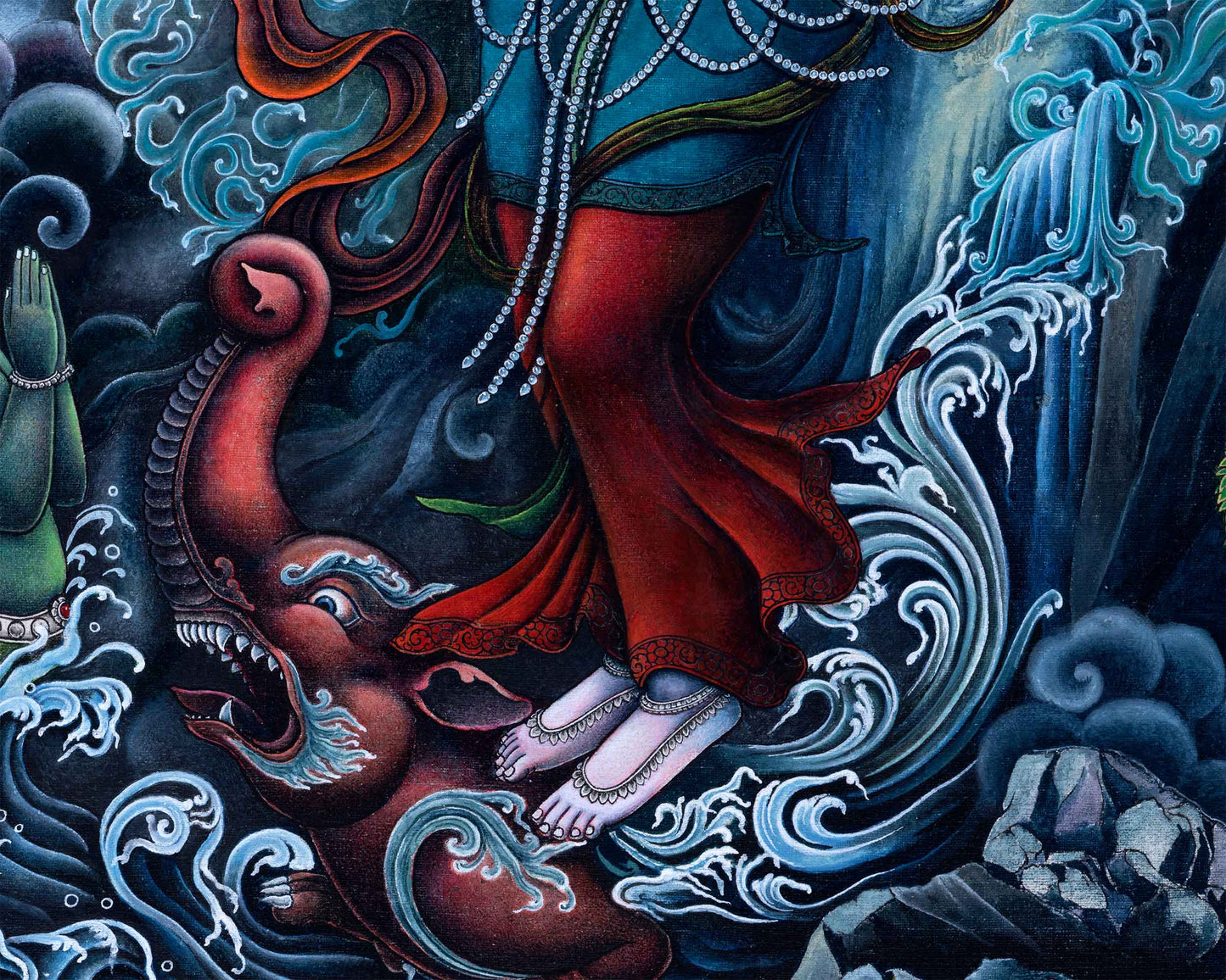 Ganga Goddess Giclee Print For Prayers | Traditional Newari Paubha Art Prints For Wall Hanging