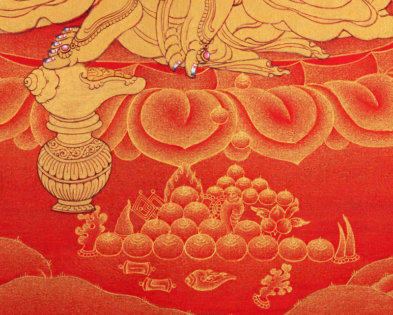 Hand-Painted Himalayan Thangka For Jambhala Mantra Practice | Traditional Wealth Deity Artwork