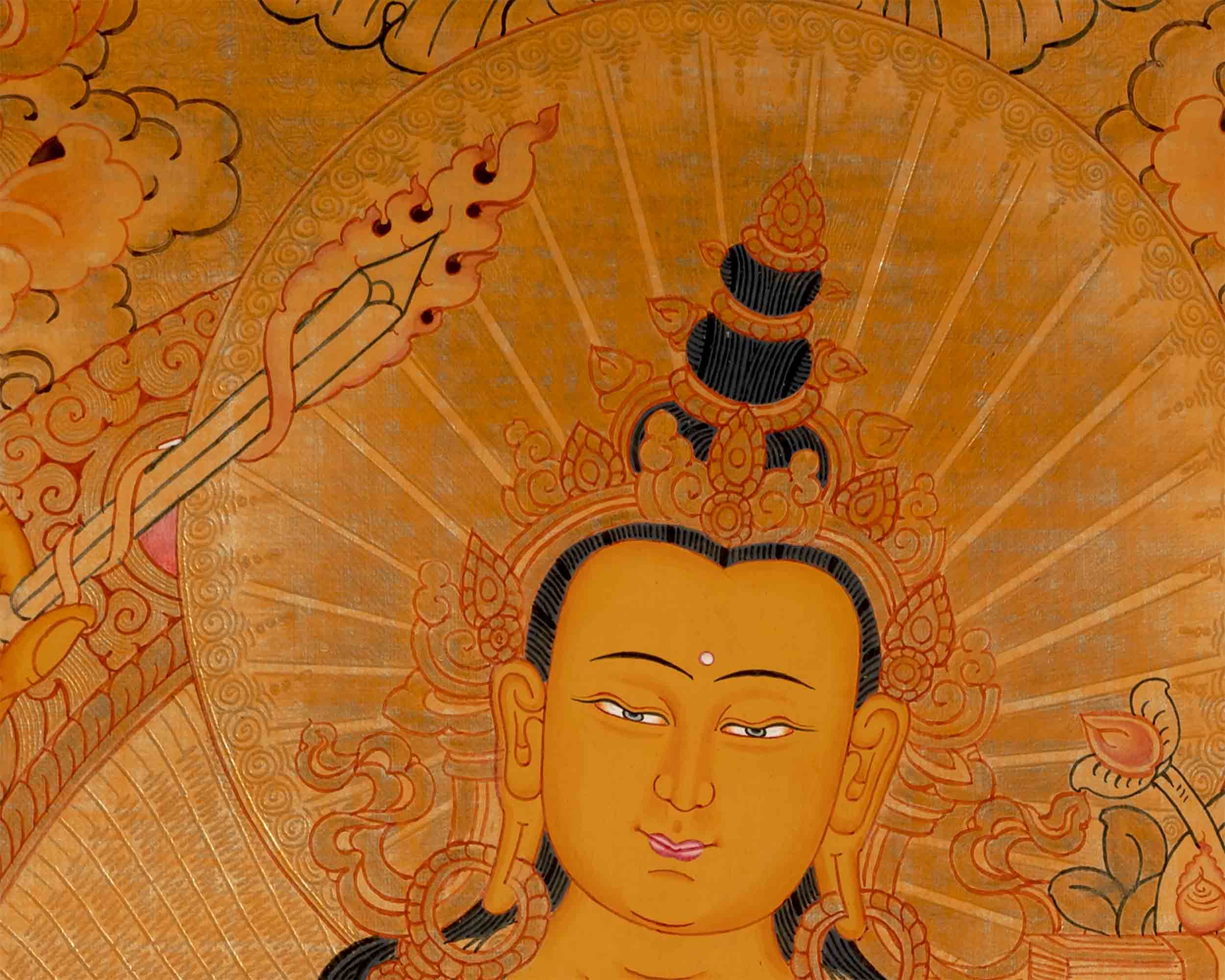 Gold Manjushri Thangka | Tibetan Buddhist Wall Decor Art