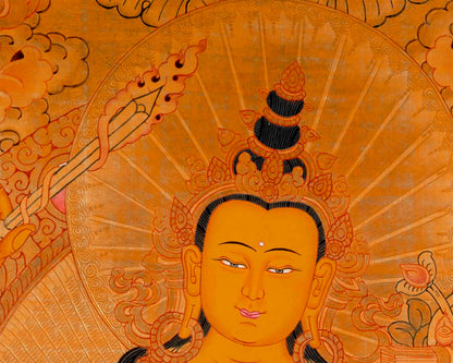 Gold Manjushri Thangka | Tibetan Buddhist Wall Decor Art