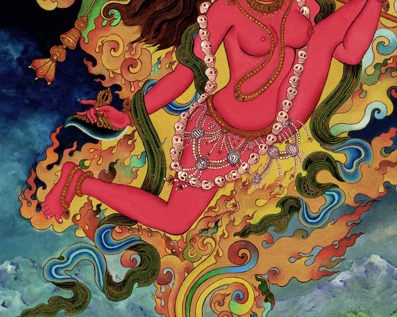 Red Dakini Vajrayogini Thangka Print | Buddhist Female Dakini Thangka Print