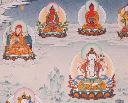 Green Tara with Buddhas and Bodhisattvas | Traditional Tibetan Thangka Print