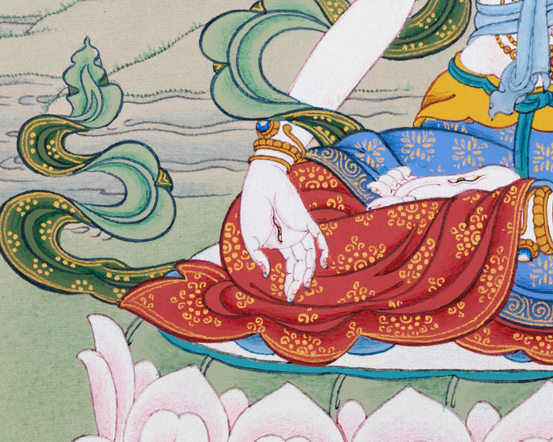 Thangka Of The Goddess of Compassion | Hand Painted White Tara Art | Spiritual Wall Decoration