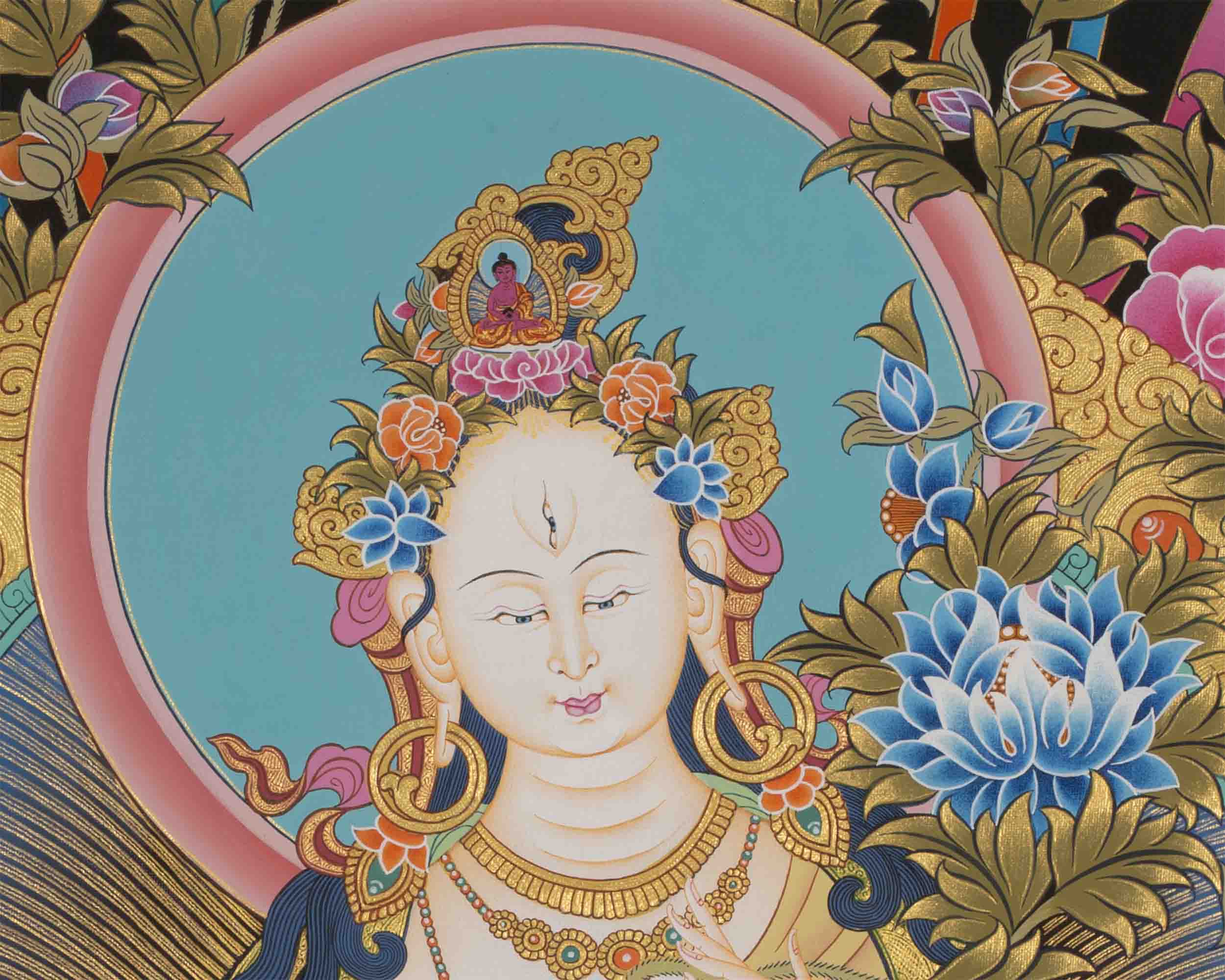 Hainpainted White Tara | Tibetan Tara Print