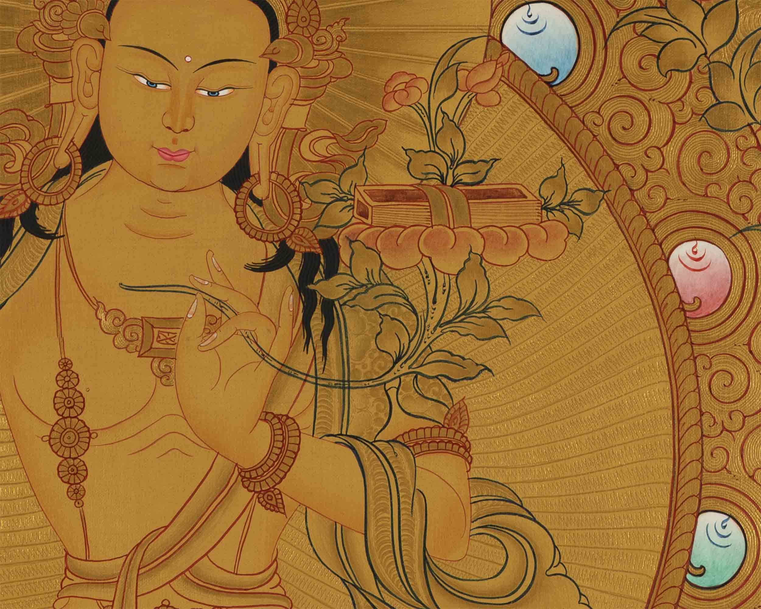 Gold Style Manjushree Thangka |  Home Wall Hanging Thanka