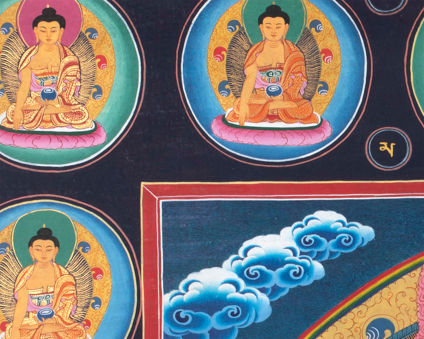 1000 Armed Chenrezig Thangka Print Surrounded by Celestial Deities | Traditional Buddhist Artwork