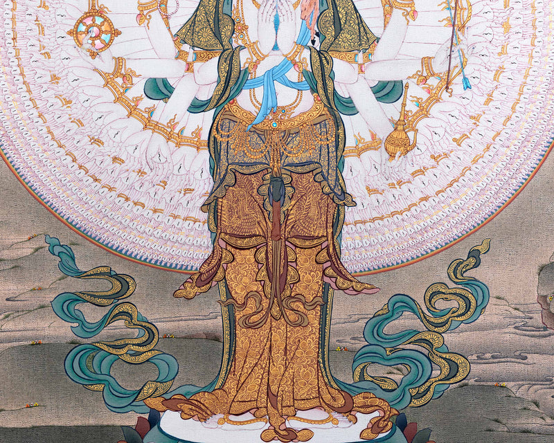 1000 Armed Avalokiteshvara Thangka Print | Traditional Tibetan Painting