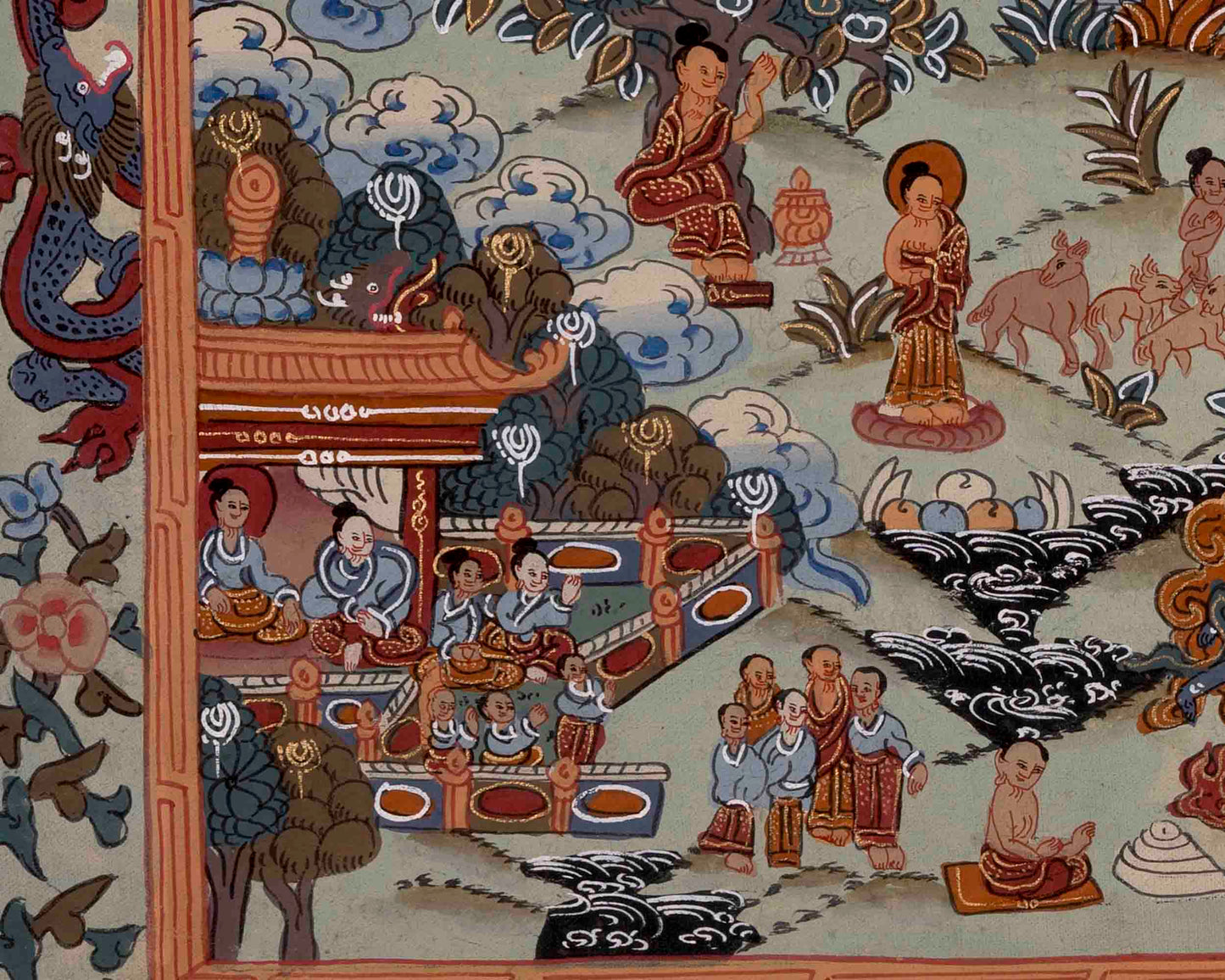 Buddha Life Story | Handpainted Tibetan Thangka | Wall Decors