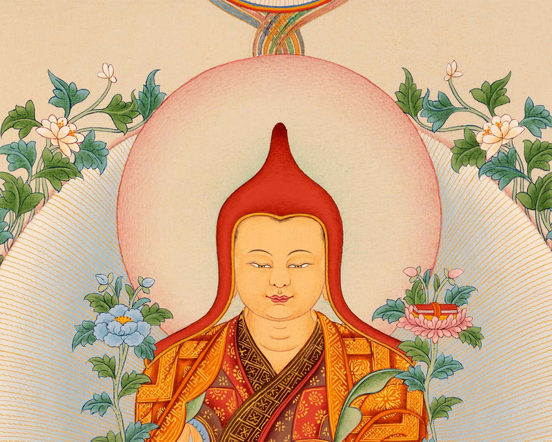 Guru Longchenpa Mantra Thangka With Jigme Lingpa and Vimalamitra | Hand-painted Buddhist Guru Art