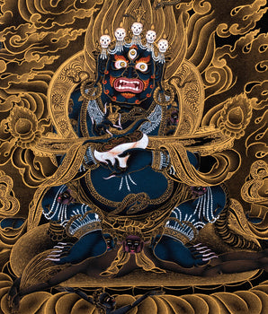 Sakya Mahakala Thangka | Hand painted Tibetan Black And Gold Thangka