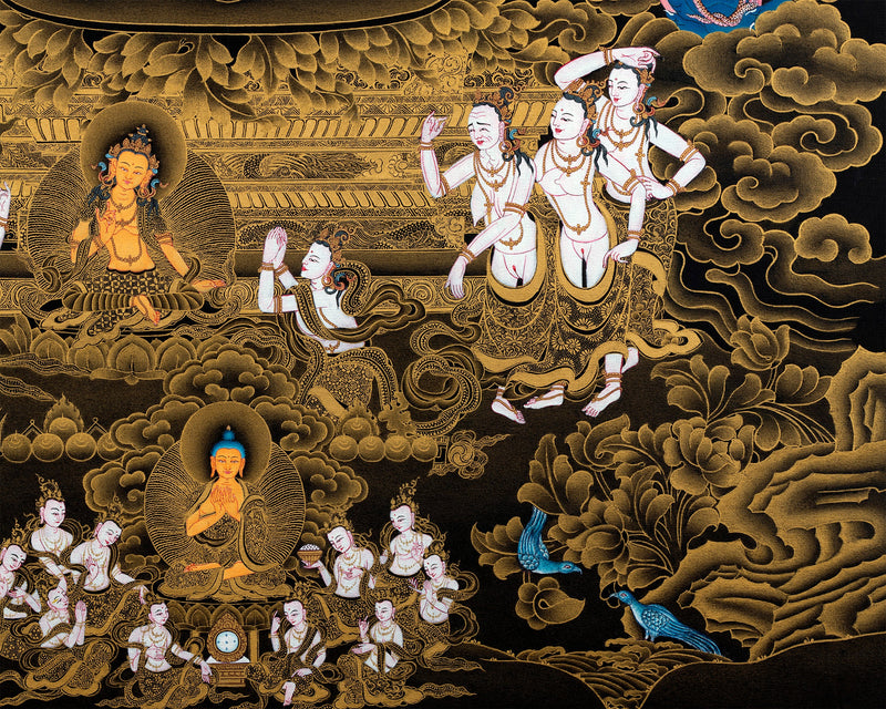 Buddha Shakyamuni And Mara Thangka | Tibetan Hand Painted Art