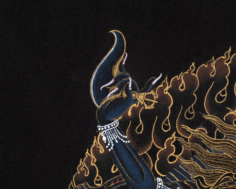 Singhamukha Thangka | Simhamukha | Lion Faced Dakini | Black And Gold Painted Tibetan Art