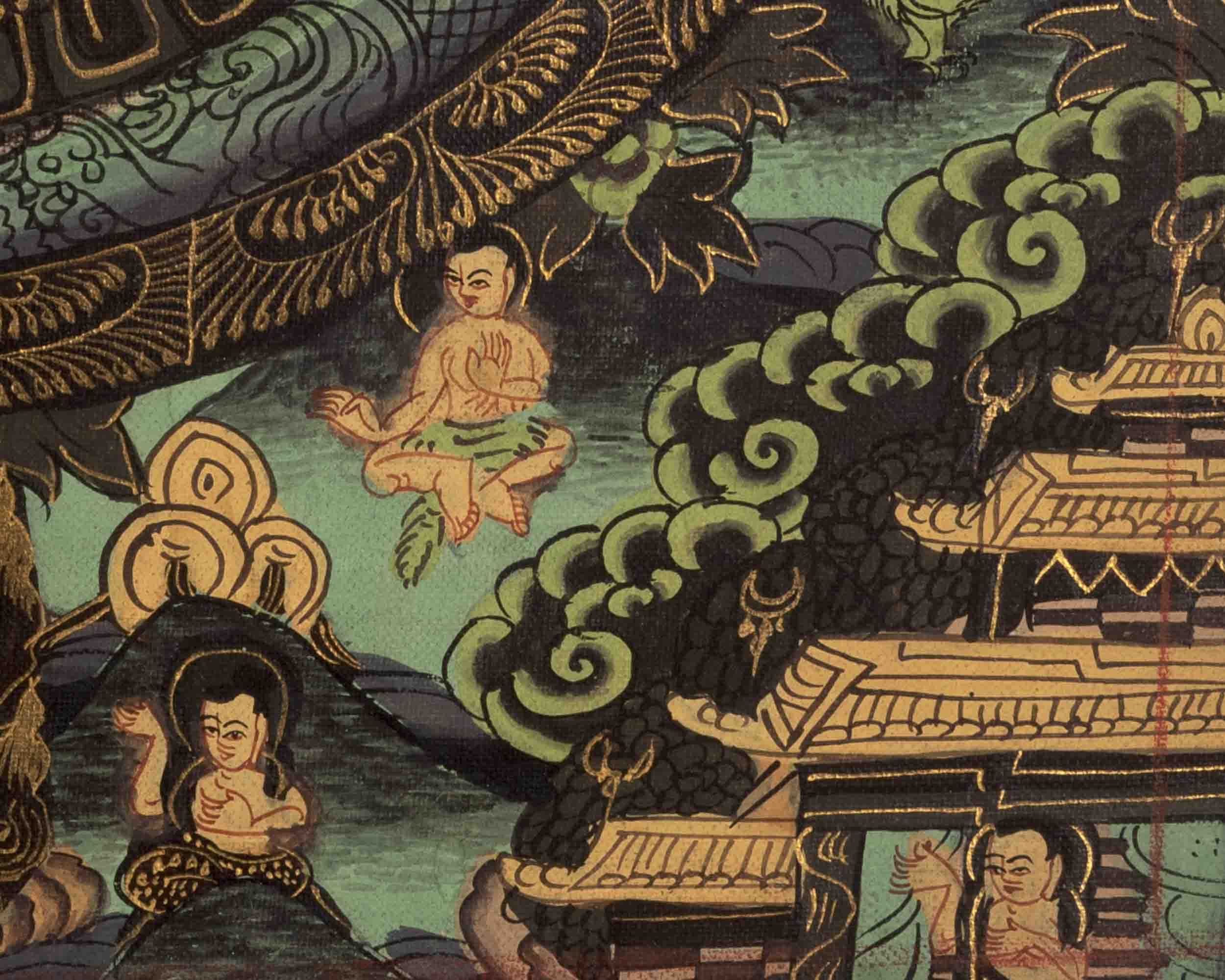 Vintage Small Dark Shakyamuni Buddha Mandala | Art Painting