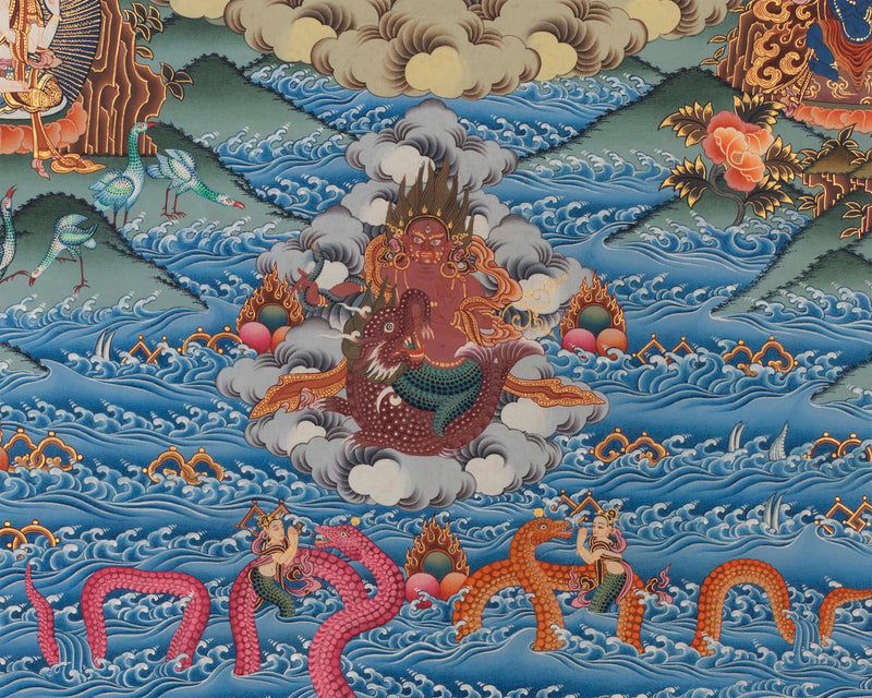 Vintage Manjushri Thangka | Tibetan Wall Decoration Painting