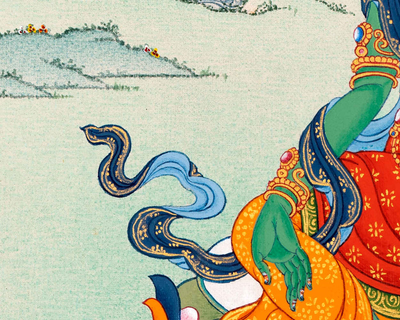 Green Tara Female Buddha Thangka | Traditionally Hand Painted Tibetan Art