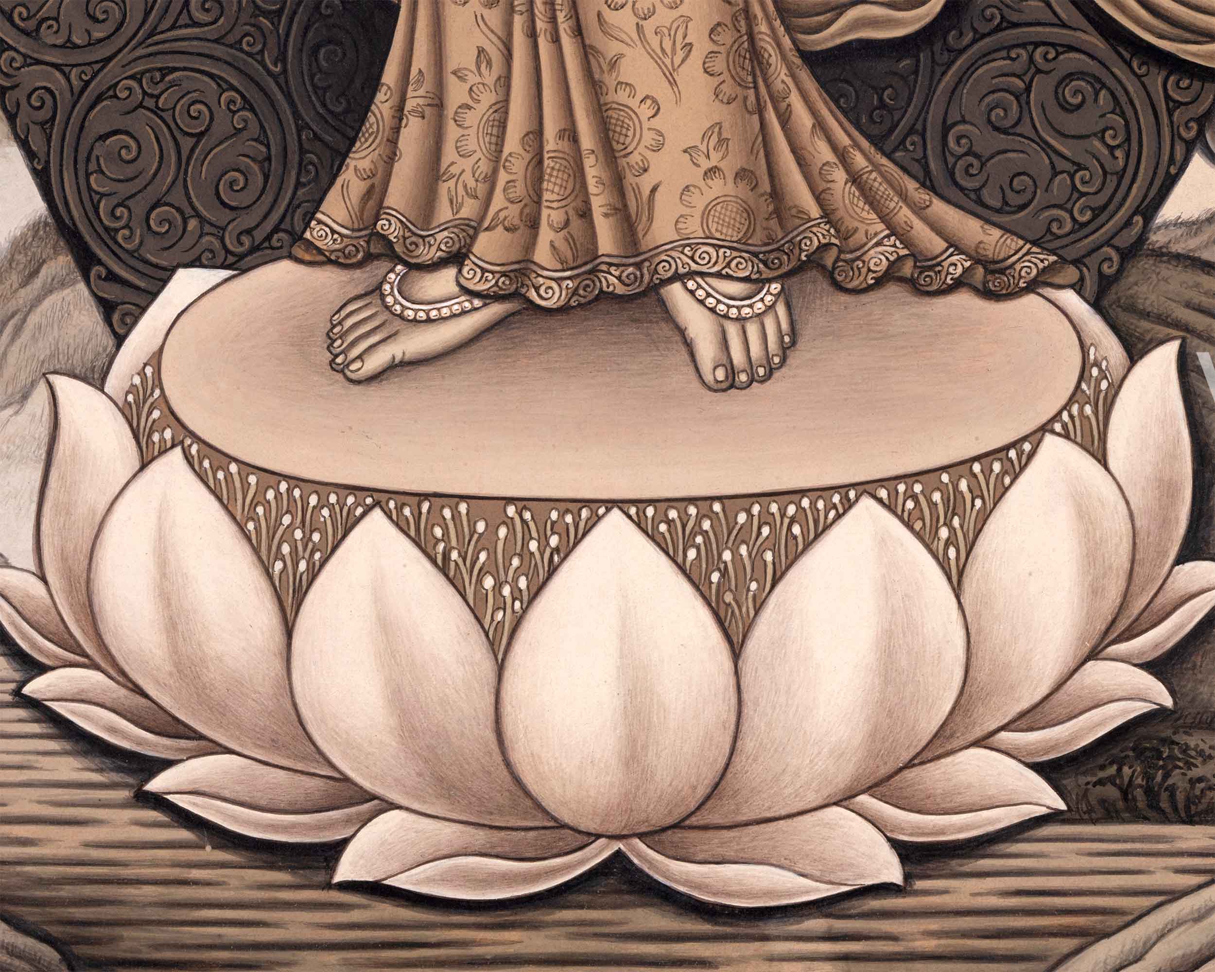 Mother Tara Mantra Practice Thangka Print | Newari Pauba Print For Mindfulness & Meditation