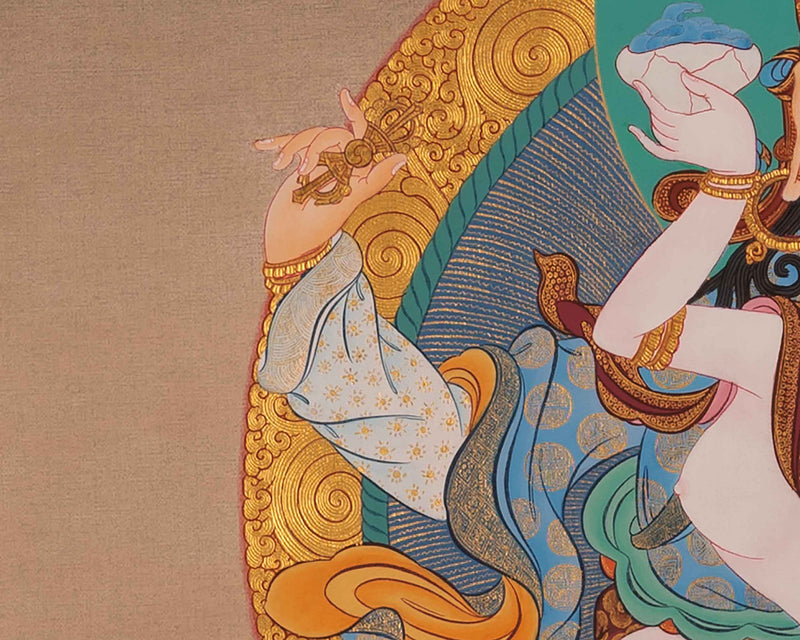 Guru Rinpoche Consort Thangka | Lotus Born Master With His Consort Thangka