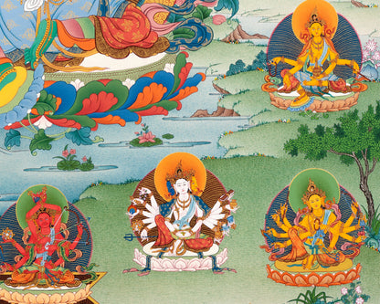 21 Tara of Suryagupta Tradition, Tibetan Thangka Print with Brocade