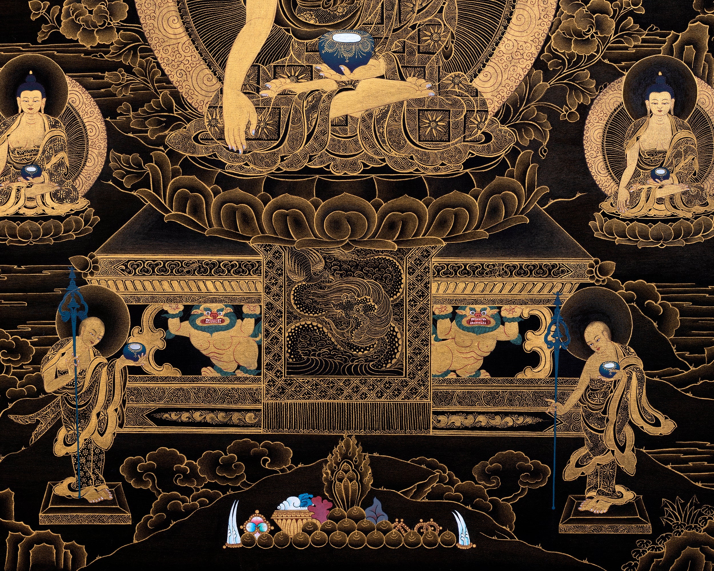 Eight Shakyamuni Buddha Thangka | Traditional Tibetan 24K Gold Buddhist Art