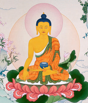 Buddha Shakyamuni Thangka | Traditional Karma Gadri Painting in Stone Colors