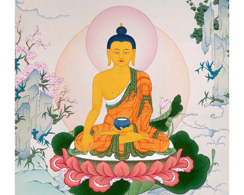 Buddha Shakyamuni Thangka | Traditional Karma Gadri Painting in Stone Colors