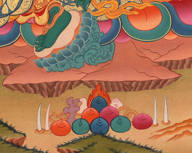 Handpainted Green Tara Thangka | Wall Decoration Painting
