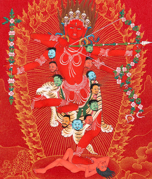 Kurukulla, Tibetan Thangka Painting, Traditional Buddhist Art in 24K Gold