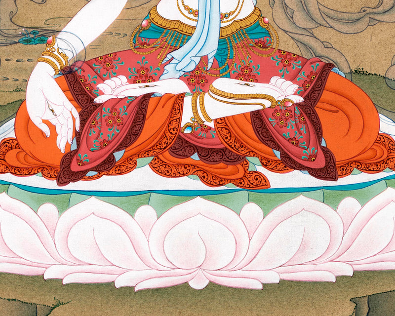 Large White Tara Thangka | Traditional Buddhist Art