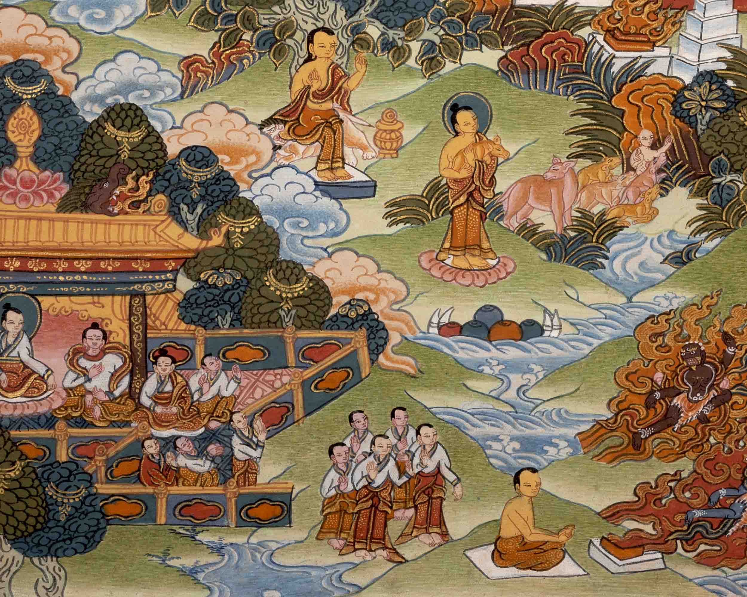 Buddha life Story Vintage Thangka | Religious Buddhist Art | Wall Decors