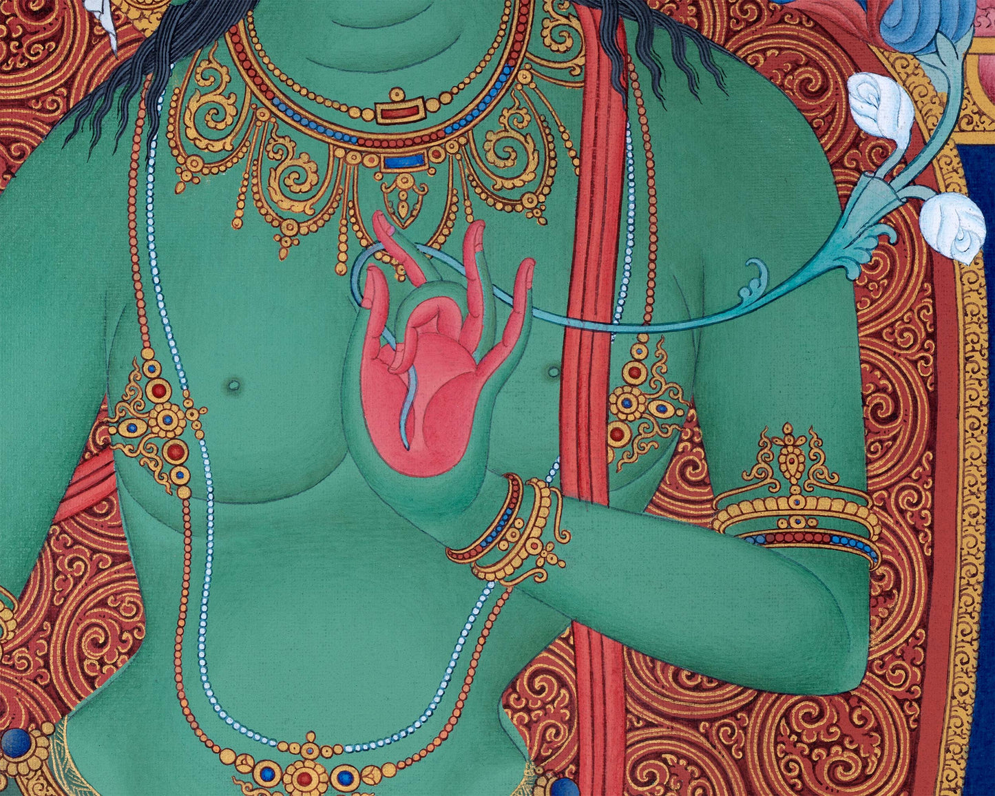 Green Tara Thangka Print, Canvas Digital Print