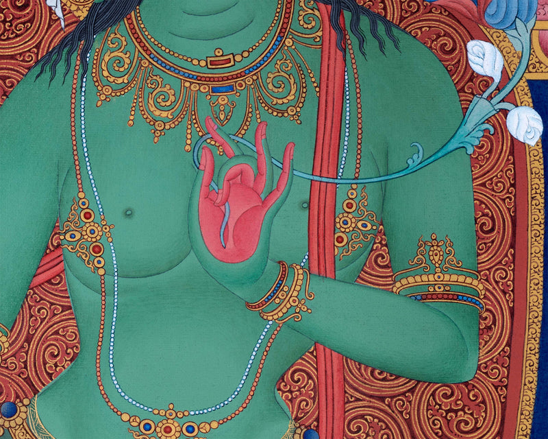 Green Tara Thangka Print, Canvas Digital Print
