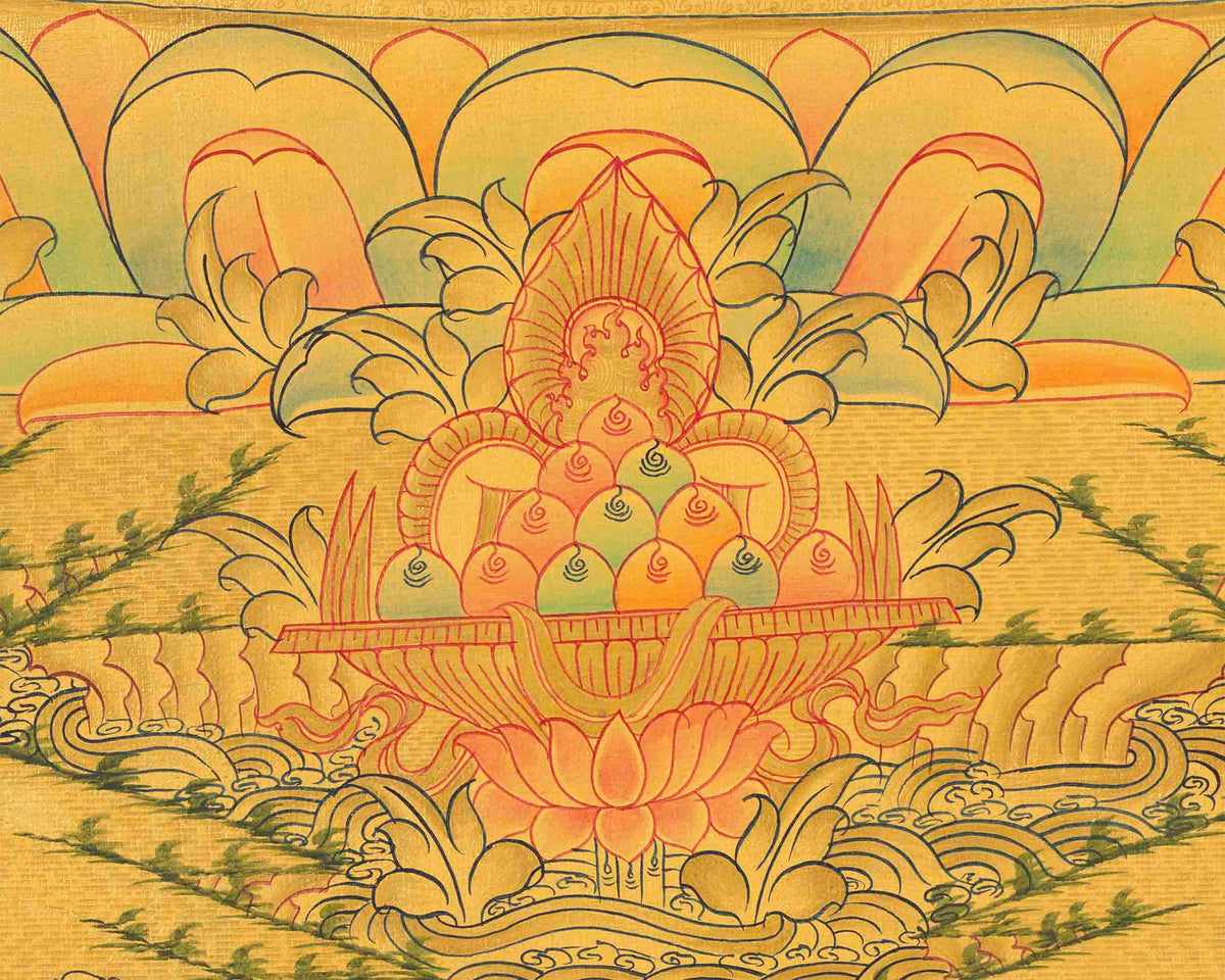 Shakyamuni Buddha Gold Thangka | Religious Tibetan Paint | Wall Decors