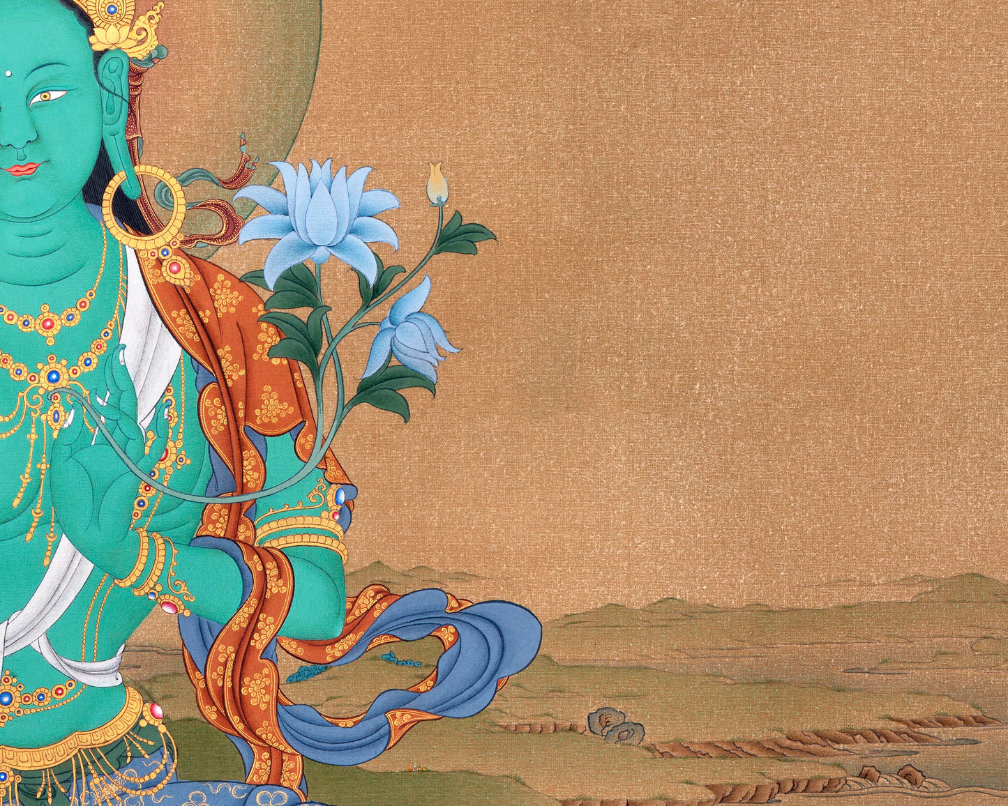 Green Tara Thangka Print | Buddhist Painting  | Digital Canvas Print