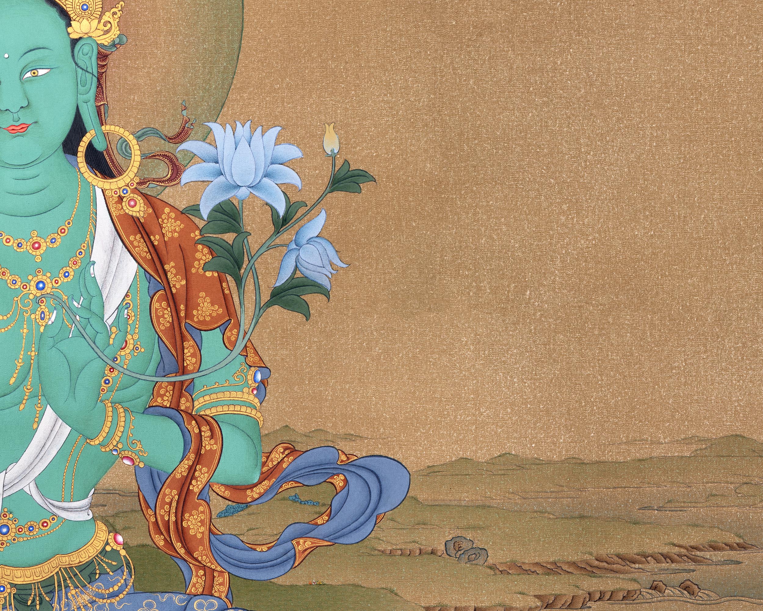 Green Tara Thangka Print | Buddhist Painting  | Digital Canvas Print