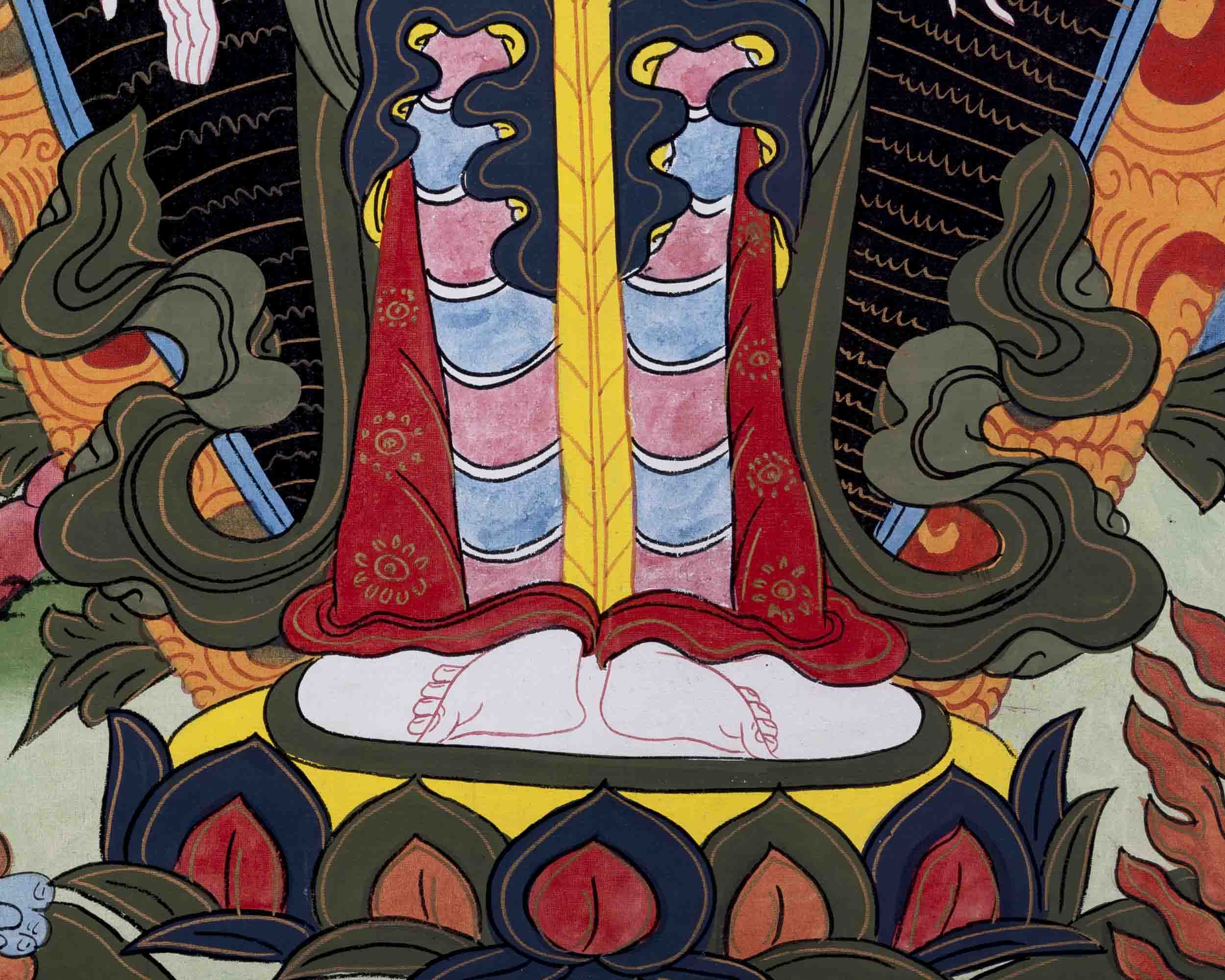 Old Avalokiteshvara Thangka | Followed By Mahakala & Bodhisattvas | Wall Decors