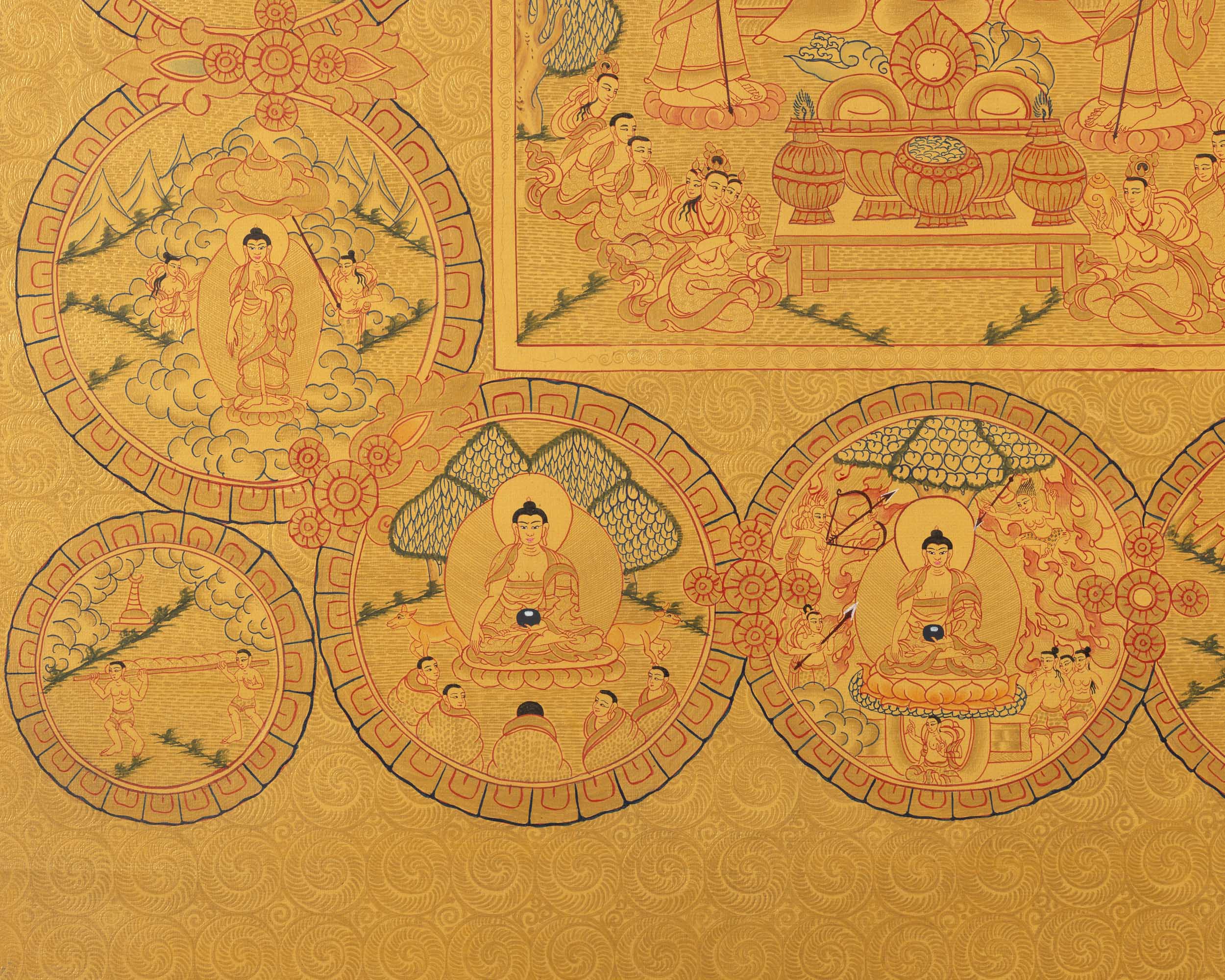 Buddha Life Story | Handpainted Thangka Art | Religious Wall Decor