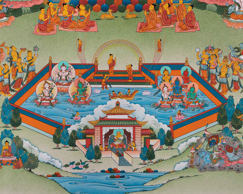 Amitabh Buddha Pure Land Thangka | Traditionally Hand-Painted Amitabha Singham Art