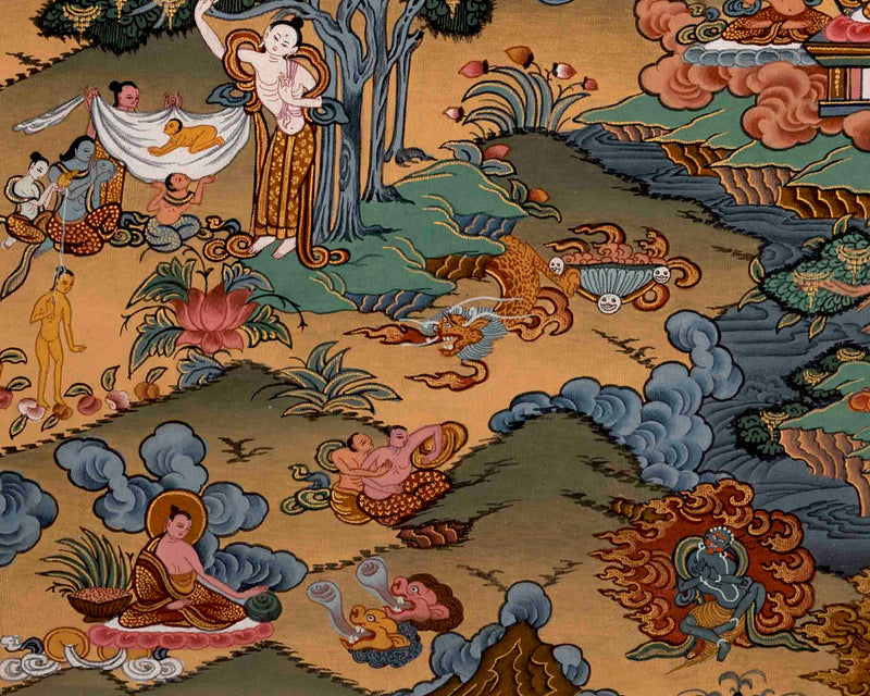 Buddha Life Story | Vintage Tibetan Thangka | Wall Decors