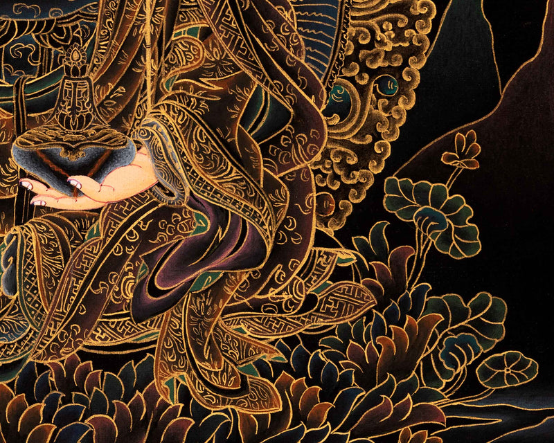 Small Gold on Black Thangka of Guru Rinpoche