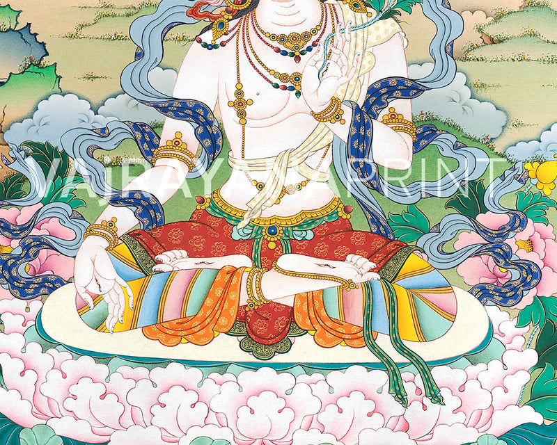 White Tara Meditation Art Print | Goddess Of Compassion and Longevity | Spiritual Decors