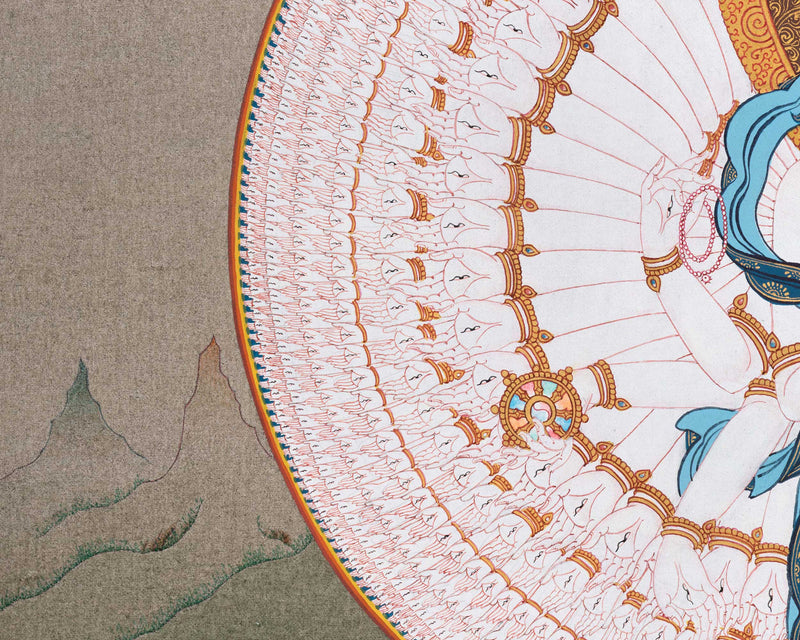 Divine Compassion Of Chenrezig | 1000-Armed Avalokiteshvara Thangka | Hand Painted Gifts