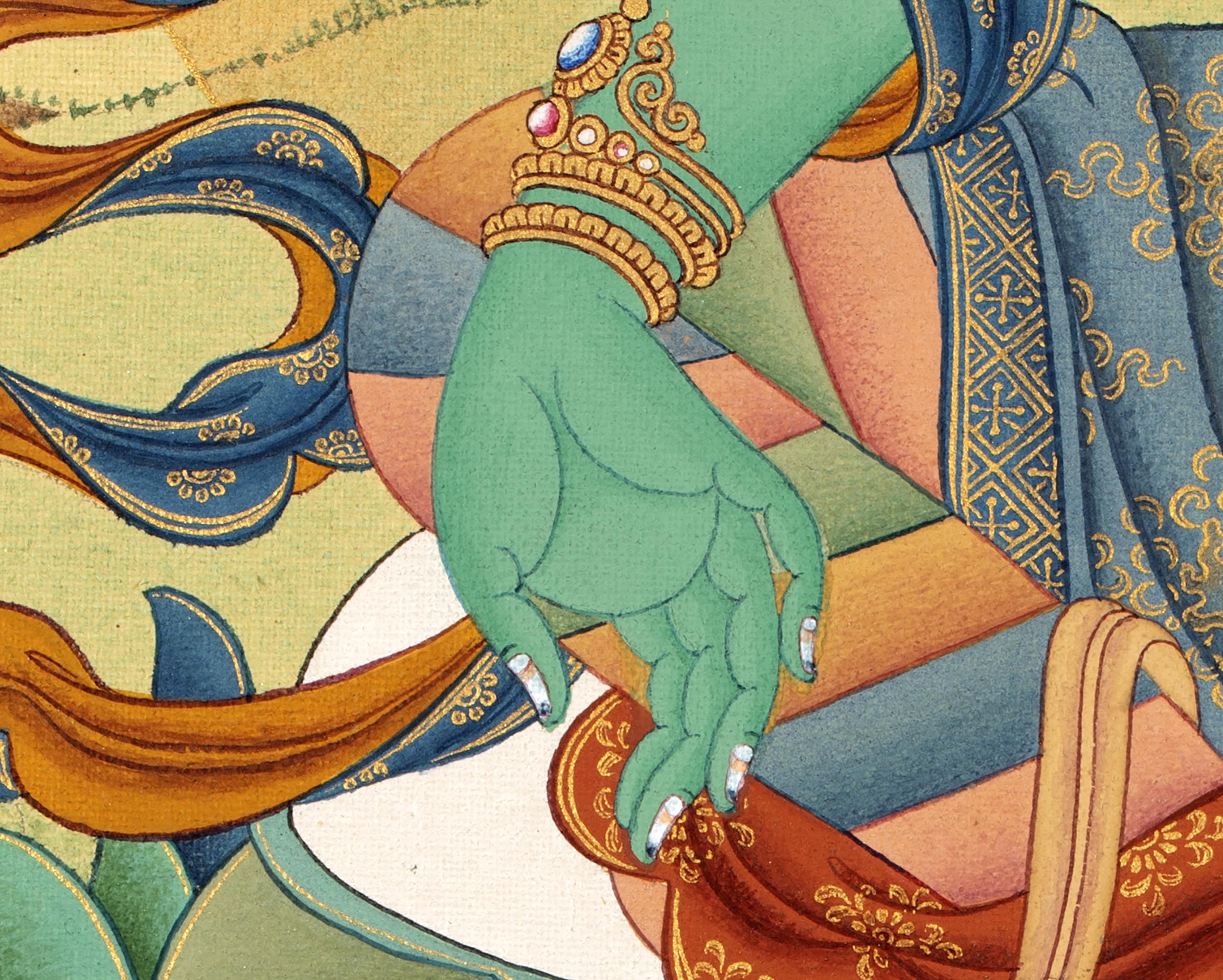Green Tara | Tibetan Thangka Print | Digital Thangka Canvas Print