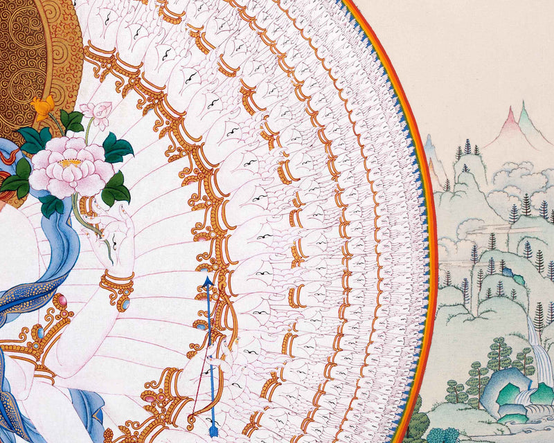 1000 Armed Chenrezig Thangka | Auspicious Buddhist Meditational Deity