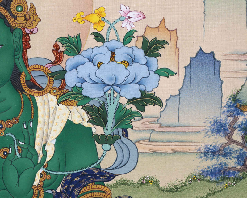 Green Tara Guru Giclee Print For Tara Practice | Tibetan Poster For Living Room Decor