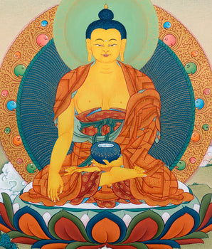 Shakyamuni Buddha Thangka, Hand Painted Tibetan Buddha Painting in 24K Gold