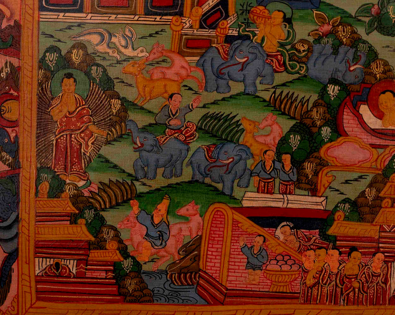 Life Story Of Buddha | Oil Varnished Thangka | Wall Decors