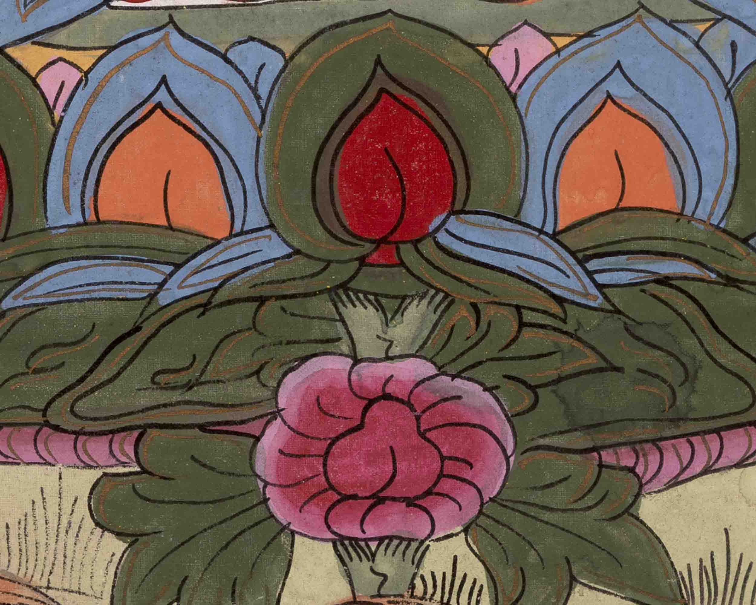 Vintage Amitayus Buddha Thangka | Religious Buddhist Art | Wall Decors