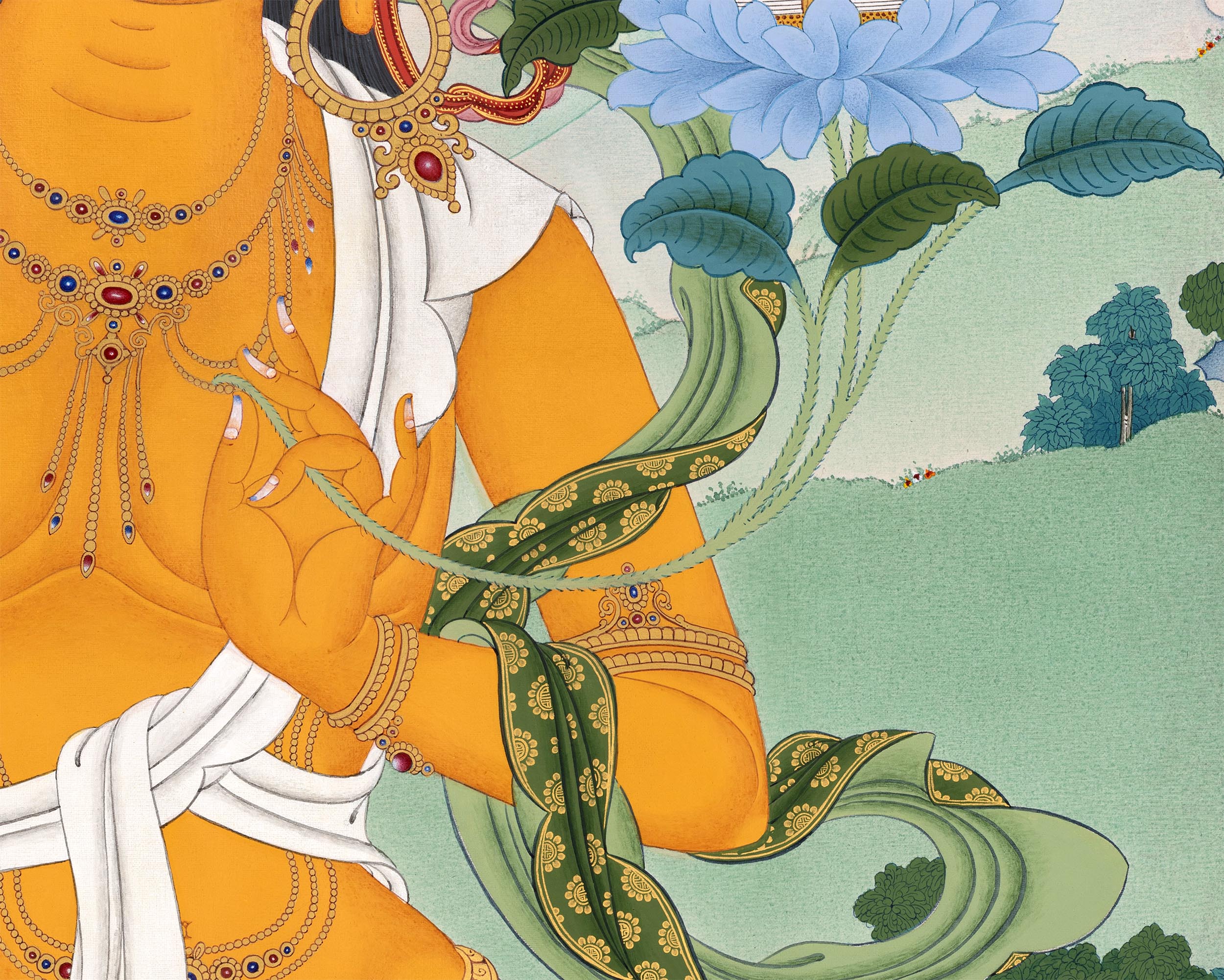 Manjushri Bodhisattva of Wisdom Thangka Print | Buddhist Painting For Living Room Decor